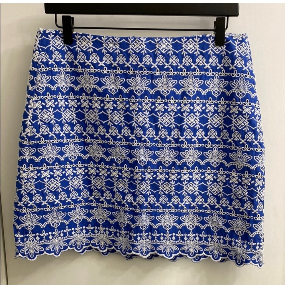 Loft Blue and White Eyelet Embroidered Women's Mini Skirt